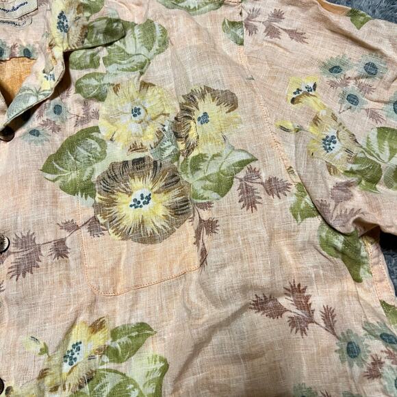 Tommy Bahama Shirt Mens Large Linen Floral Hawaiian Button Original Short Sleeve - Picture 2 of 7